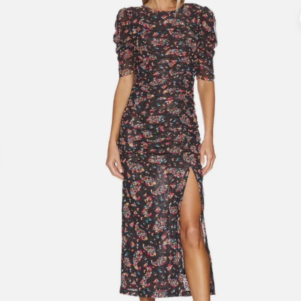 Free People Women's Midi Ruched Fitted Black Floral Dress Size XS Never Worn